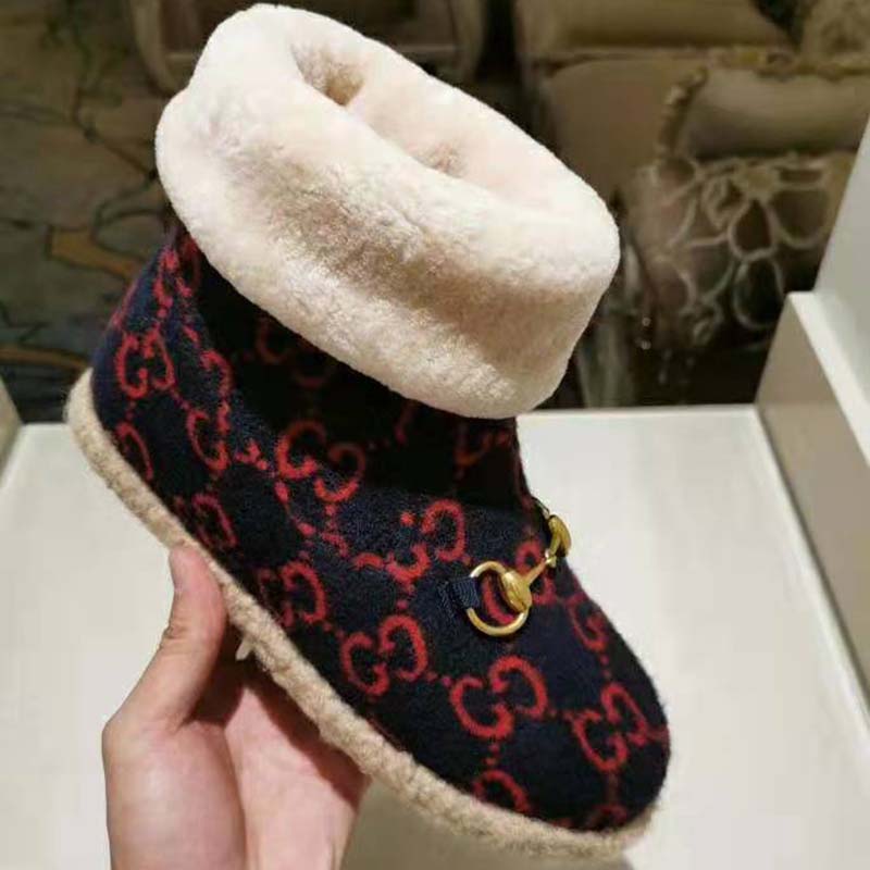 G*u*i unisex gg wool ankle boot in textured fabrics-navy
