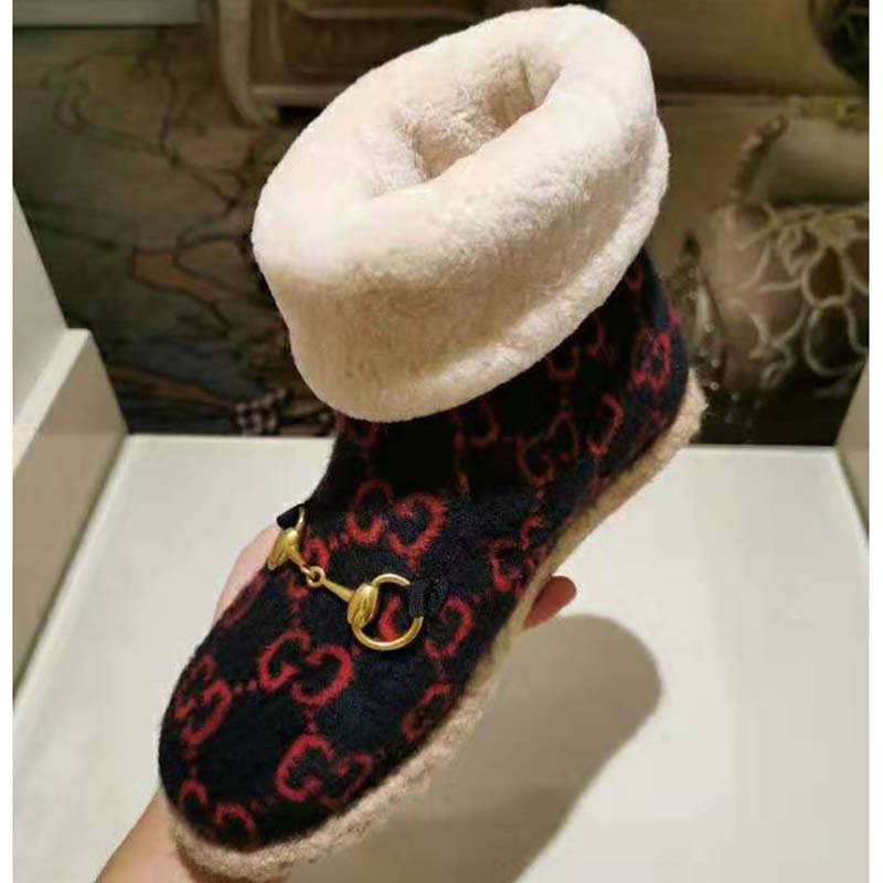 G*u*i unisex gg wool ankle boot in textured fabrics-navy
