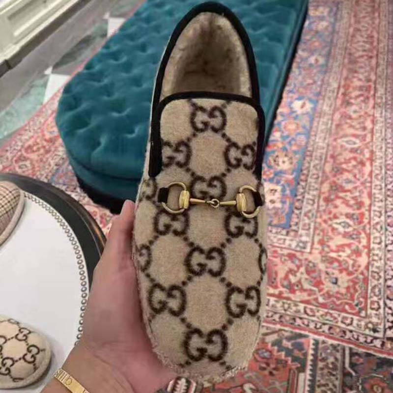 G*u*i unisex gg wool loafer in beige and ebony gg wool
