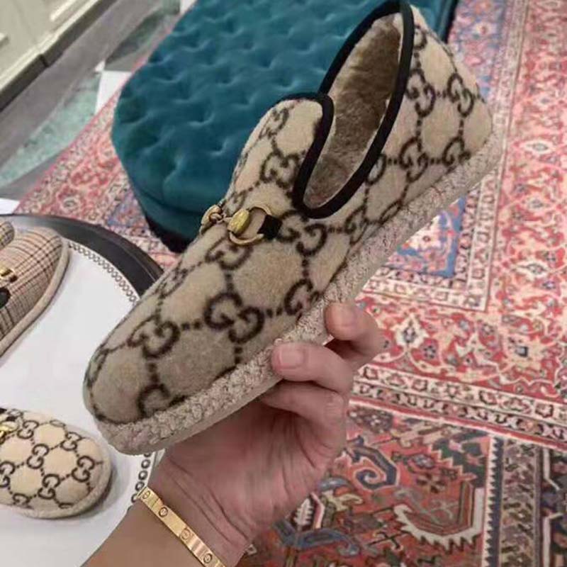 G*u*i unisex gg wool loafer in beige and ebony gg wool