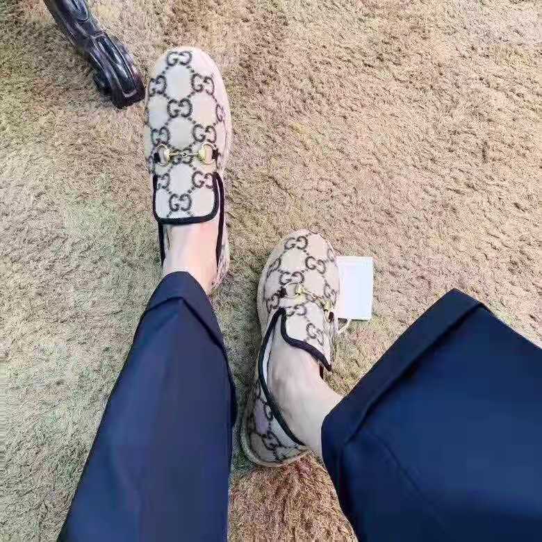 G*u*i unisex gg wool loafer in beige and ebony gg wool
