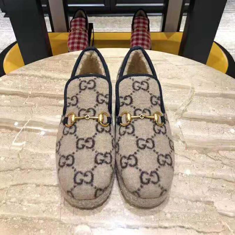 G*u*i unisex gg wool loafer in beige and ebony gg wool