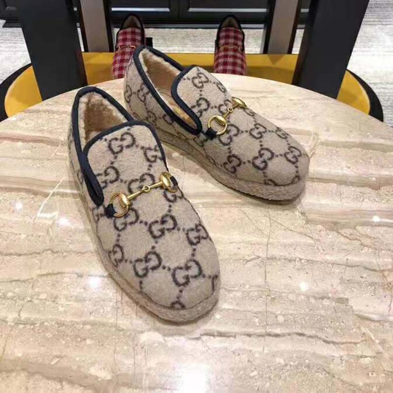 G*u*i unisex gg wool loafer in beige and ebony gg wool