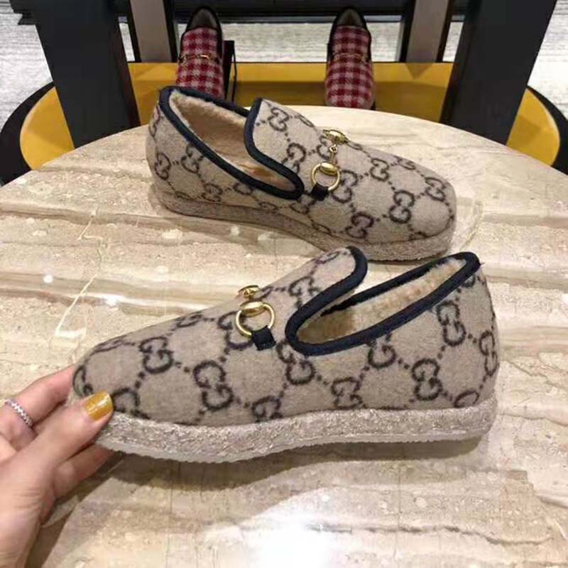 G*u*i unisex gg wool loafer in beige and ebony gg wool