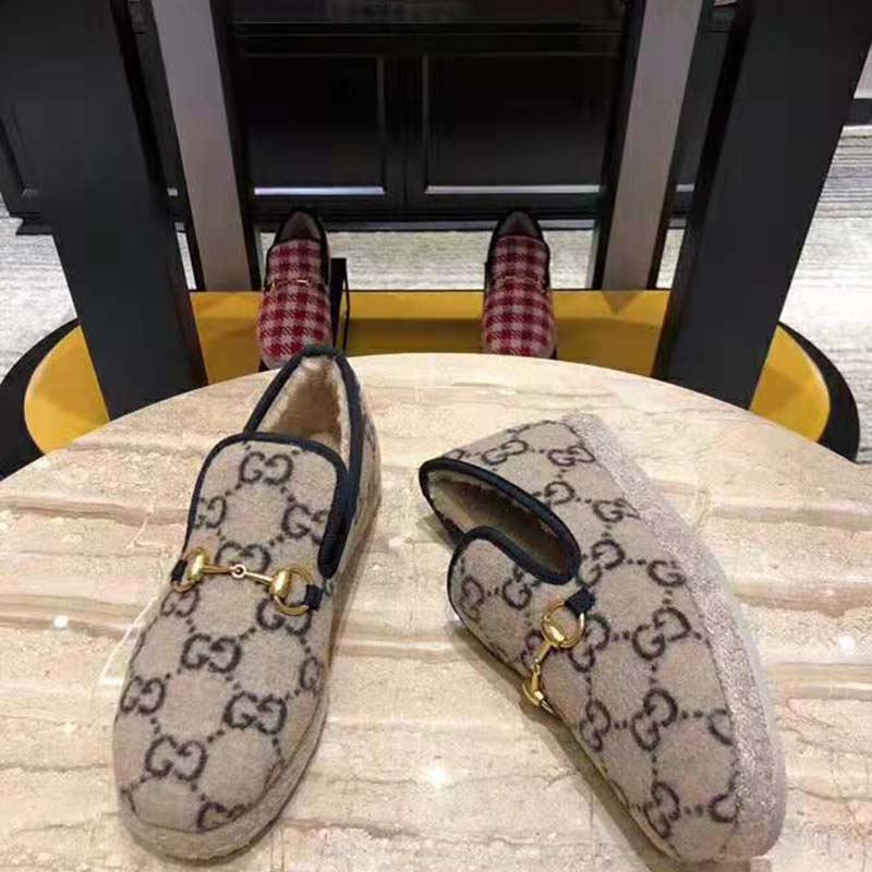 G*u*i unisex gg wool loafer in beige and ebony gg wool