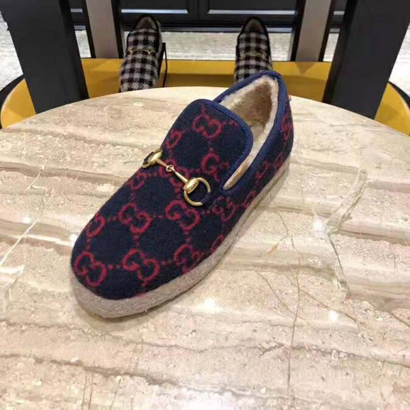 G*u*i unisex gg wool loafer in blue and red gg wool