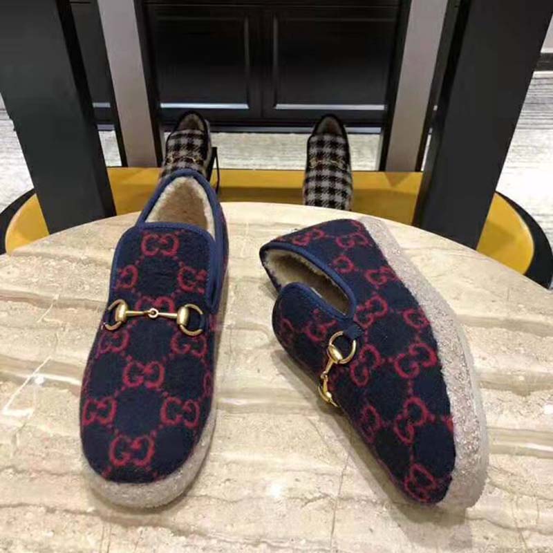 G*u*i unisex gg wool loafer in blue and red gg wool