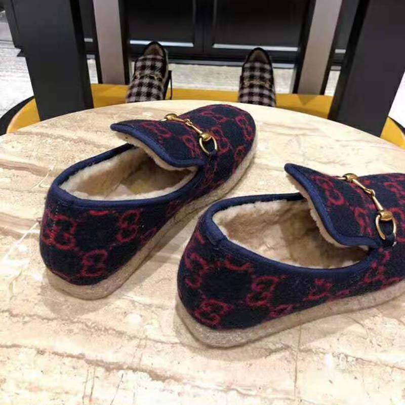 G*u*i unisex gg wool loafer in blue and red gg wool