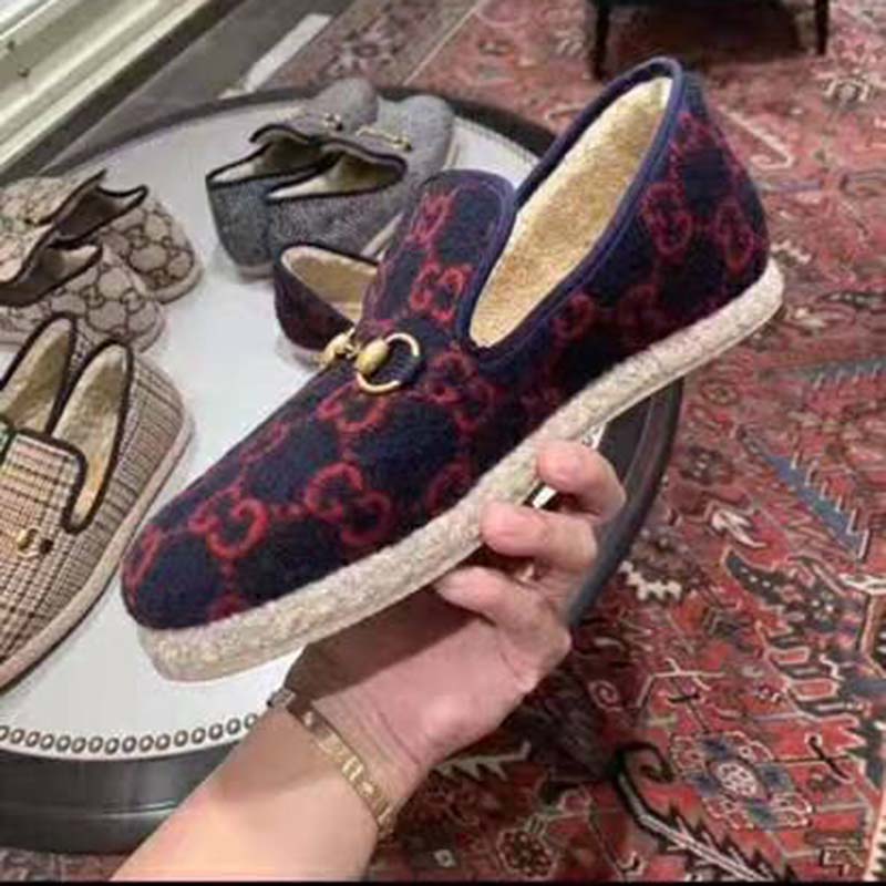 G*u*i unisex gg wool loafer in blue and red gg wool