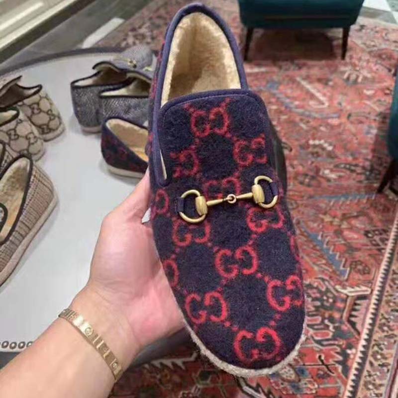 G*u*i unisex gg wool loafer in blue and red gg wool