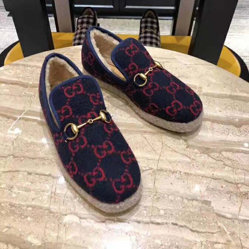 G*u*i unisex gg wool loafer in blue and red gg wool