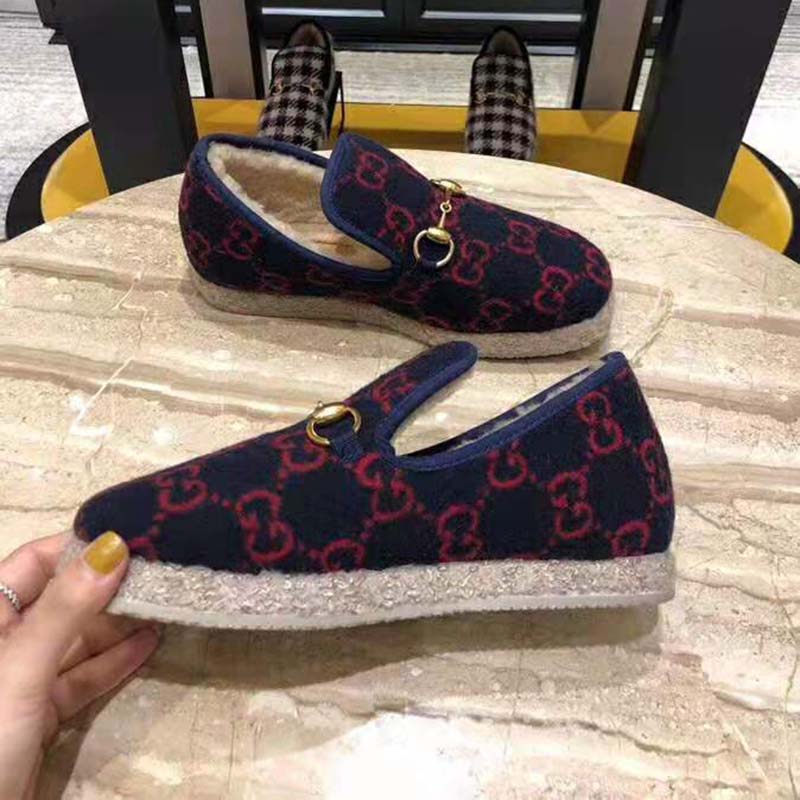 G*u*i unisex gg wool loafer in blue and red gg wool