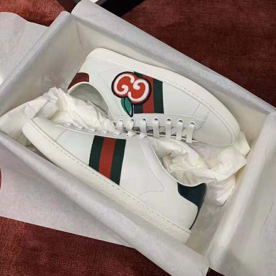 G*u*i unisex ace sneaker with gg apple in white leather 2 cm heel
