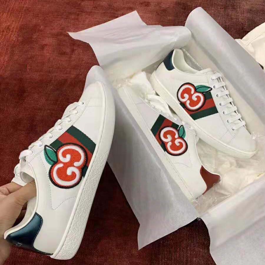 G*u*i unisex ace sneaker with gg apple in white leather 2 cm heel