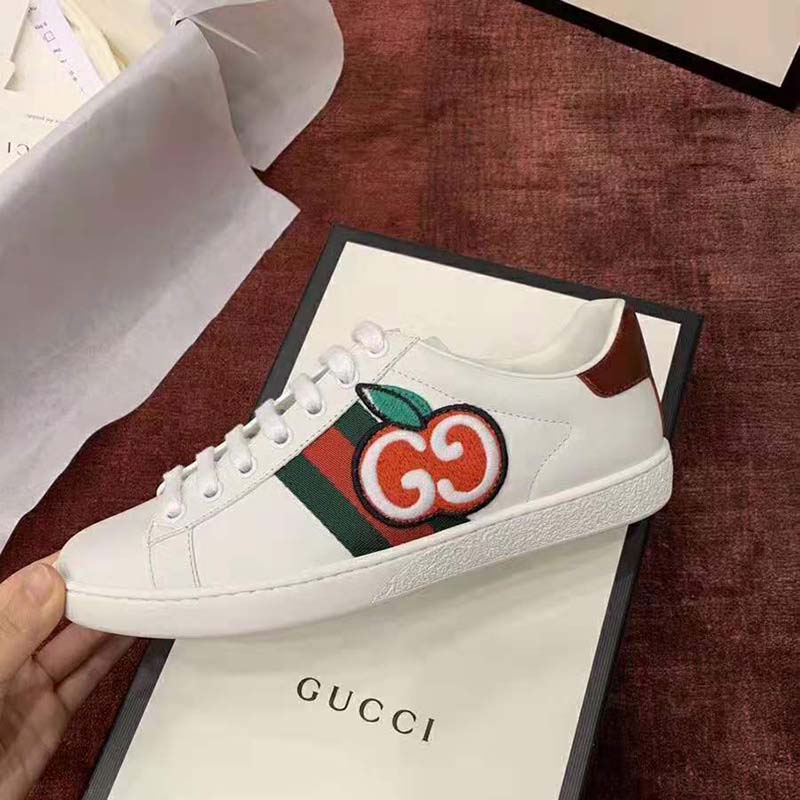G*u*i unisex ace sneaker with gg apple in white leather 2 cm heel