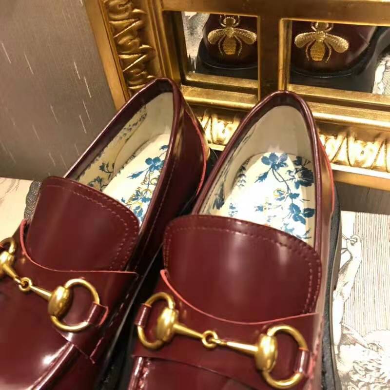 G*u*i unisex leather lug sole horsebit loafer in bordeaux leather 4.6 cm heel