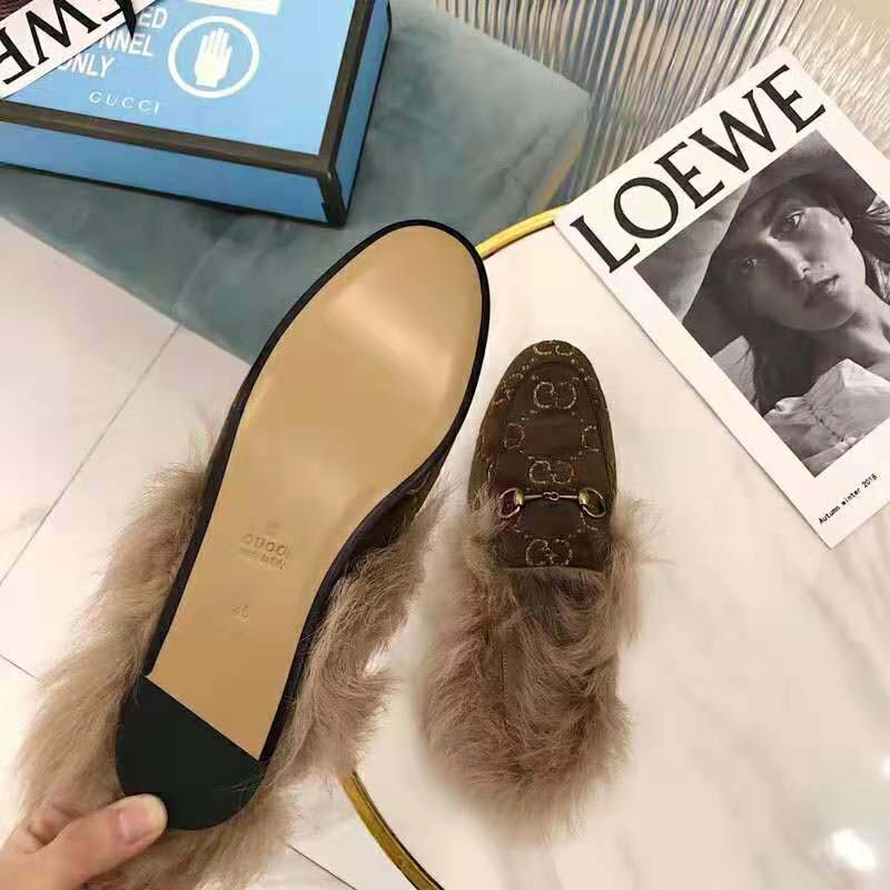 G*u*i unisex princetown gg velvet slipper in lamb wool-brown