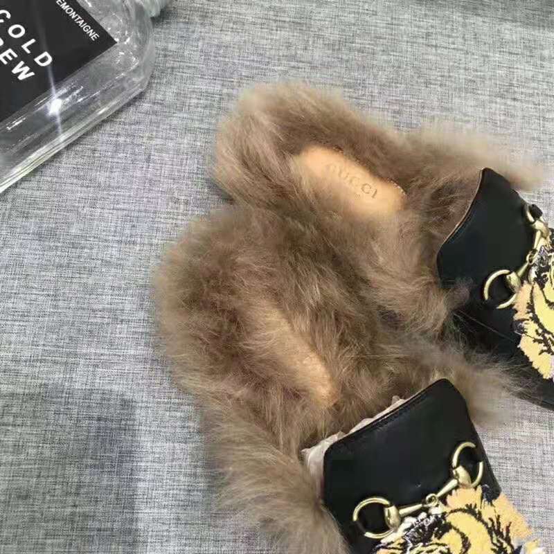 G*u*i unisex princetown slipper with tiger in lamb wool-black