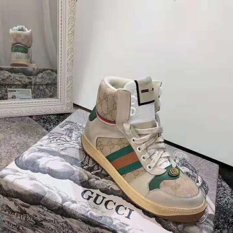 G*u*i unisex screener gg high-top sneaker in beige original gg canvas and leather