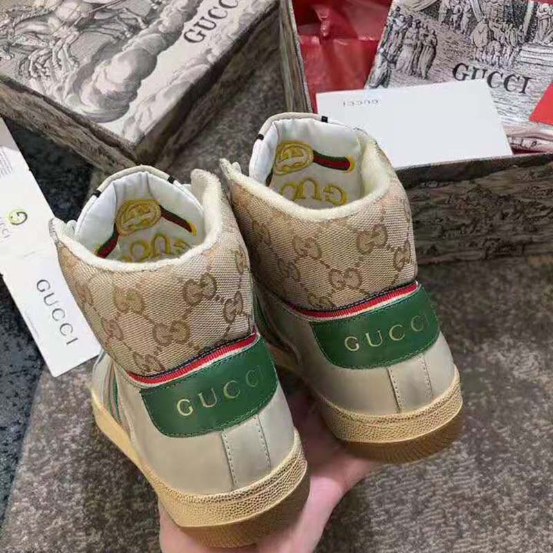 G*u*i unisex screener gg high-top sneaker in beige original gg canvas and leather
