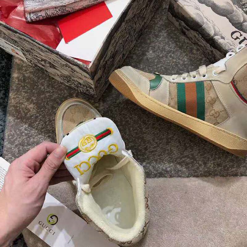 G*u*i unisex screener gg high-top sneaker in beige original gg canvas and leather