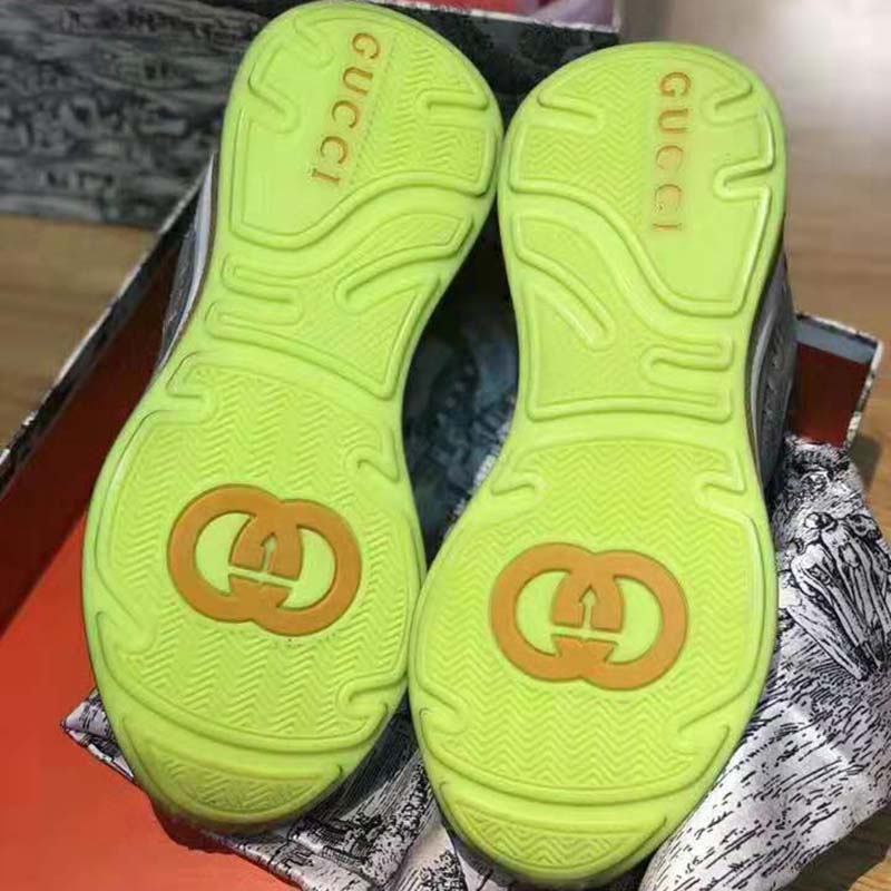 G*u*i unisex ultrapace sneaker with embroidered G*u*i and interlocking g in metallic leather-silver