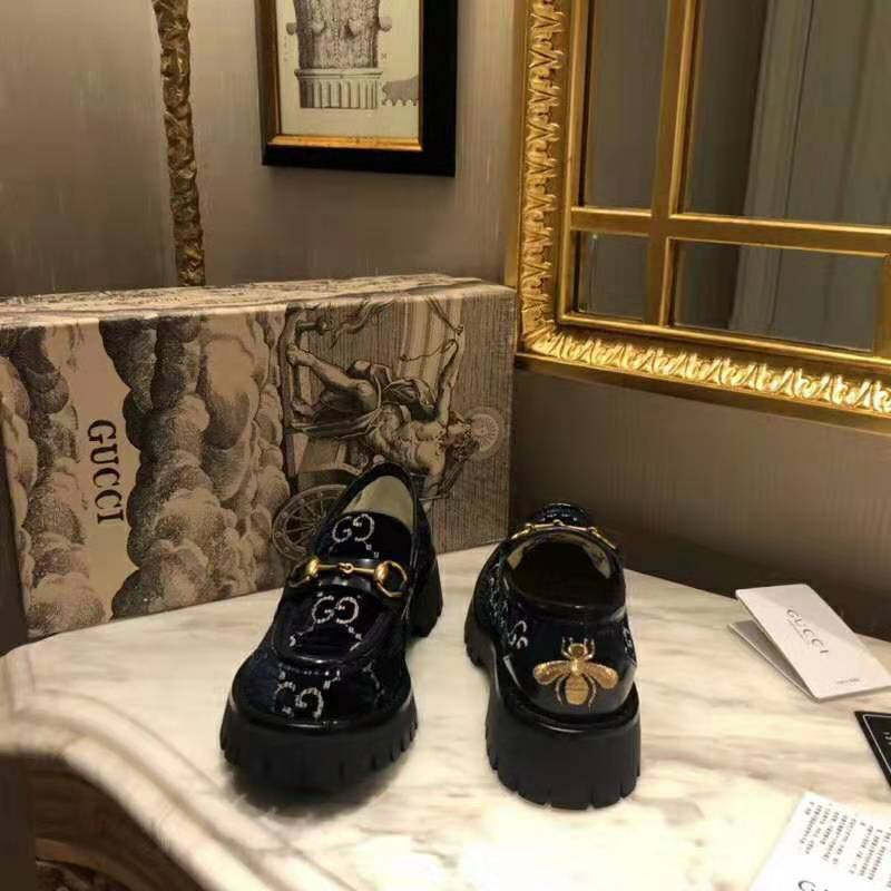 G*u*i women gg velvet lug sole loafer in gg velvet 2.5 cm heel-navy