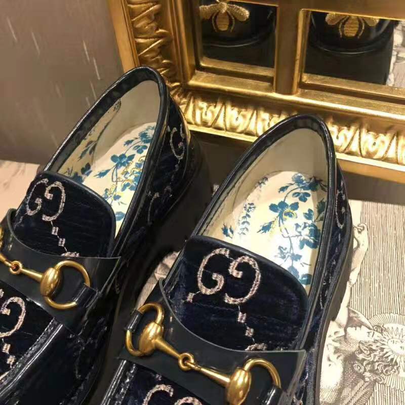 G*u*i women gg velvet lug sole loafer in gg velvet 2.5 cm heel-navy