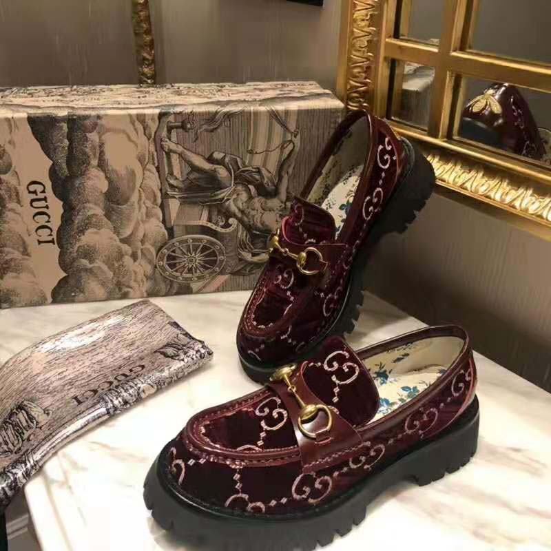 G*u*i women gg velvet lug sole loafer in gg velvet 2.5 cm heel-red