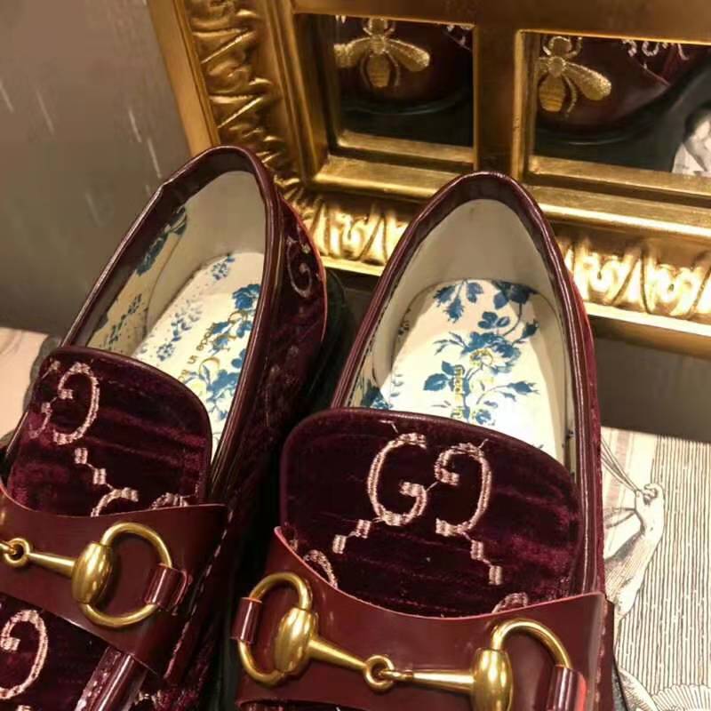 G*u*i women gg velvet lug sole loafer in gg velvet 2.5 cm heel-red