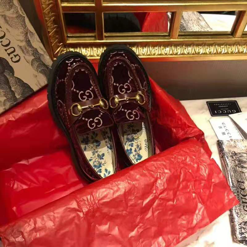 G*u*i women gg velvet lug sole loafer in gg velvet 2.5 cm heel-red