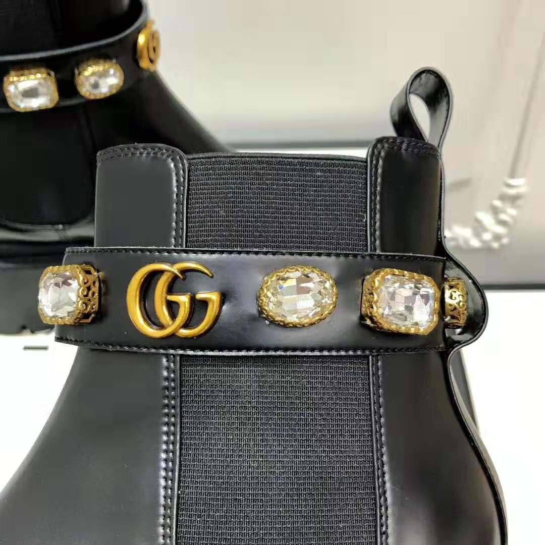 G*u*i women G*u*i leather ankle boot with belt in black leather 6 cm heel