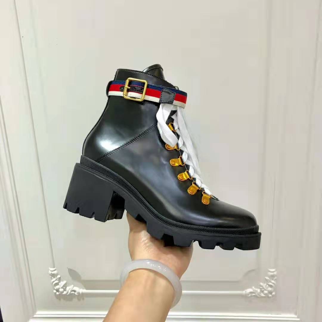 G*u*i women G*u*i leather ankle boot with sylvie web in black leather 2.5 cm heel