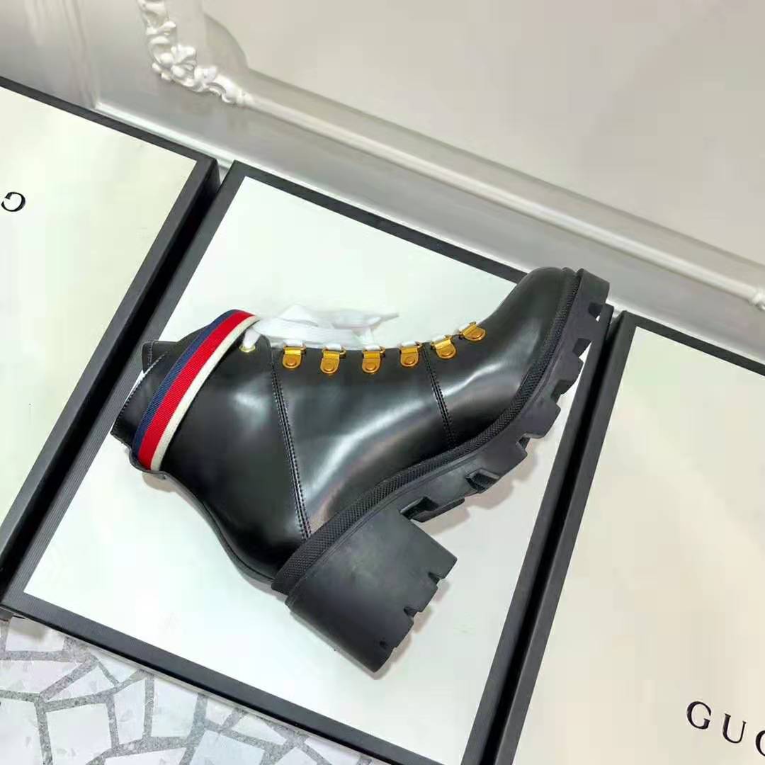 G*u*i women G*u*i leather ankle boot with sylvie web in black leather 2.5 cm heel