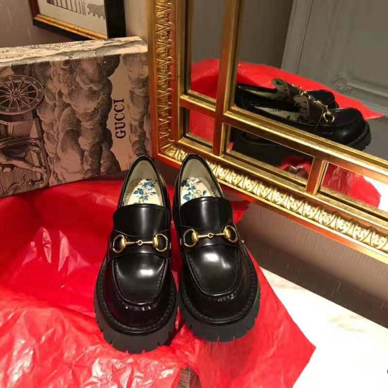 G*u*i women G*u*i leather lug sole loafer in black shiny leather 2.5 cm heel