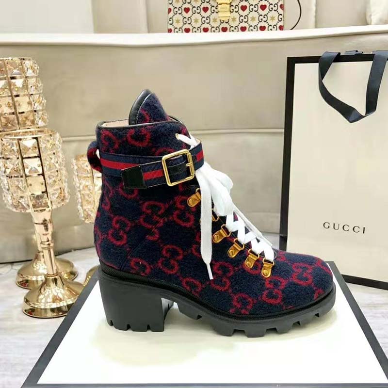 G*u*i women G*u*i zumi gg wool ankle boot in blue and red gg wool