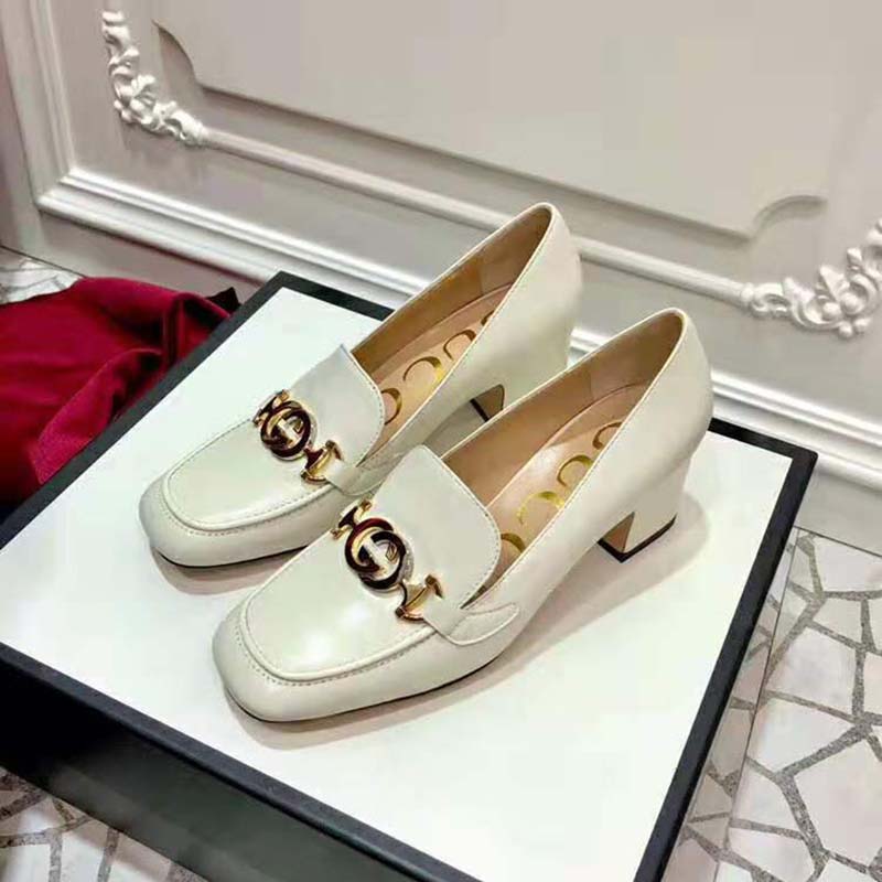 G*u*i women G*u*i zumi leather mid-heel loafer with interlocking g horsebit in 5.6 cm height-white