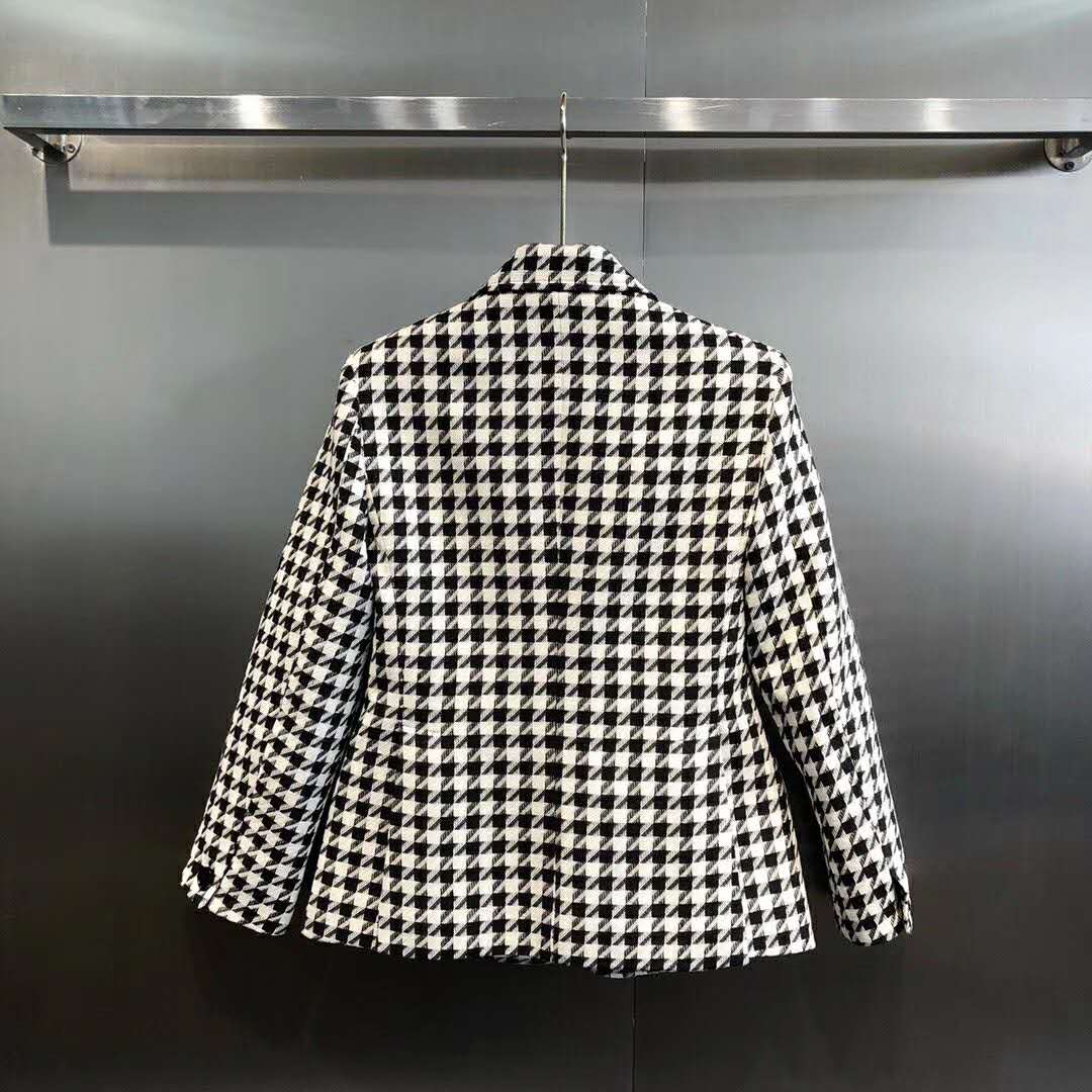 G*u*i women houndstooth fitted jacket in wool and cotton-black