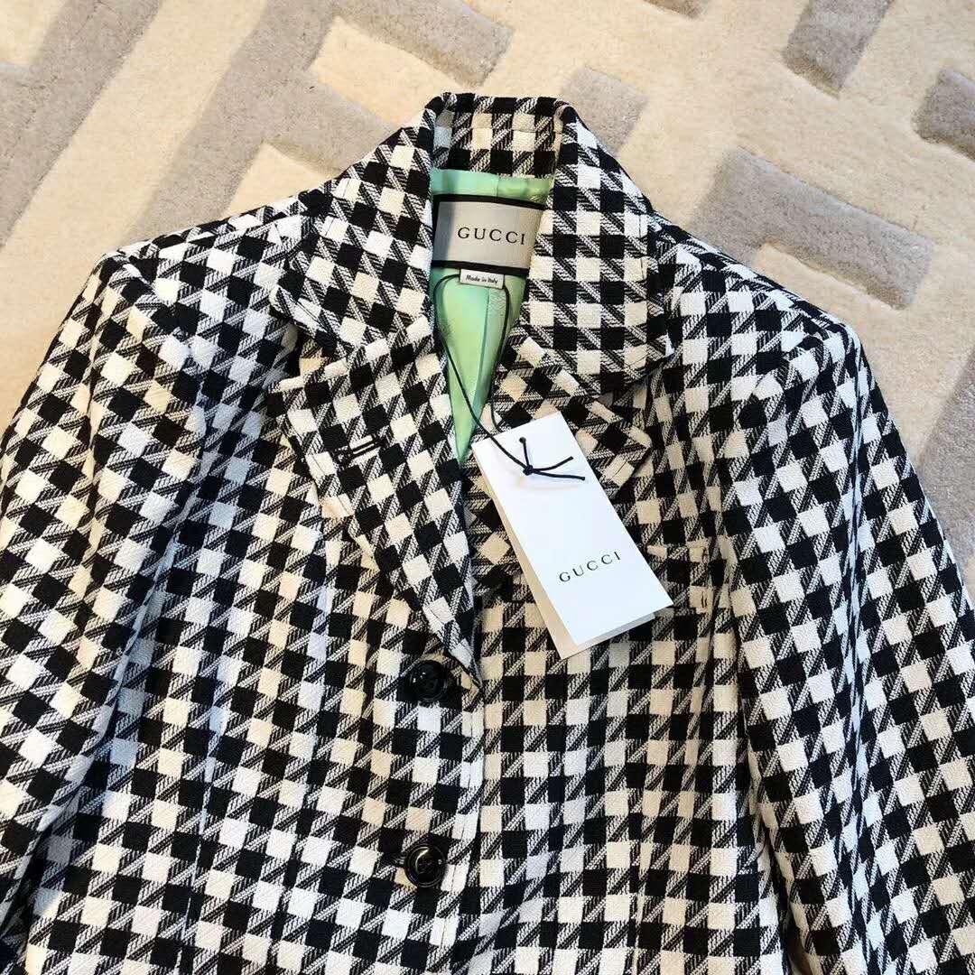 G*u*i women houndstooth fitted jacket in wool and cotton-black