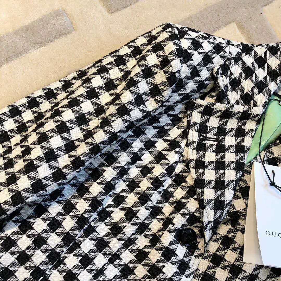 G*u*i women houndstooth fitted jacket in wool and cotton-black