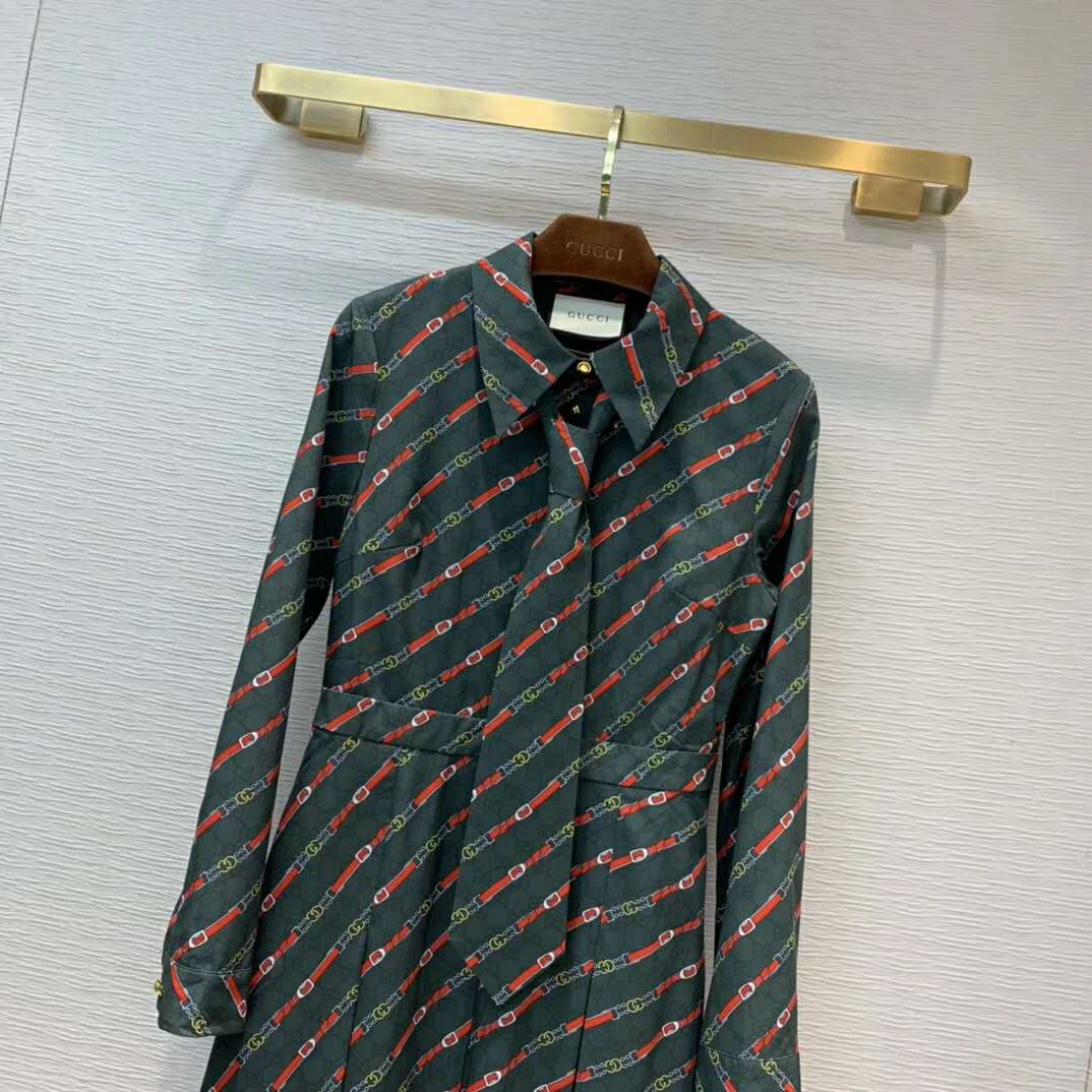 G*u*i women interlocking g and belts print dress in 100% silk-green