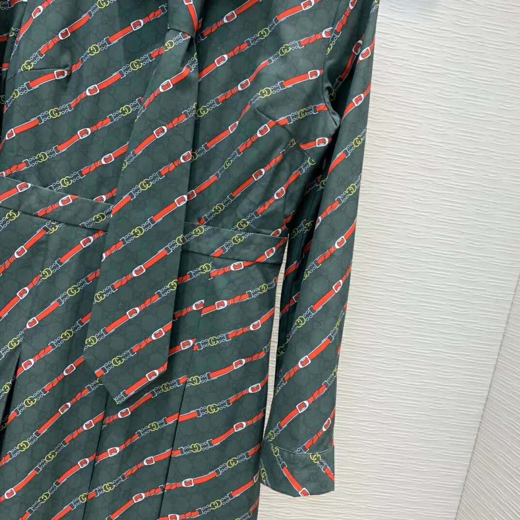 G*u*i women interlocking g and belts print dress in 100% silk-green