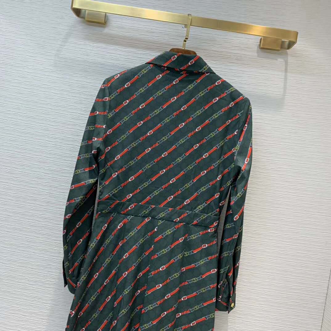 G*u*i women interlocking g and belts print dress in 100% silk-green