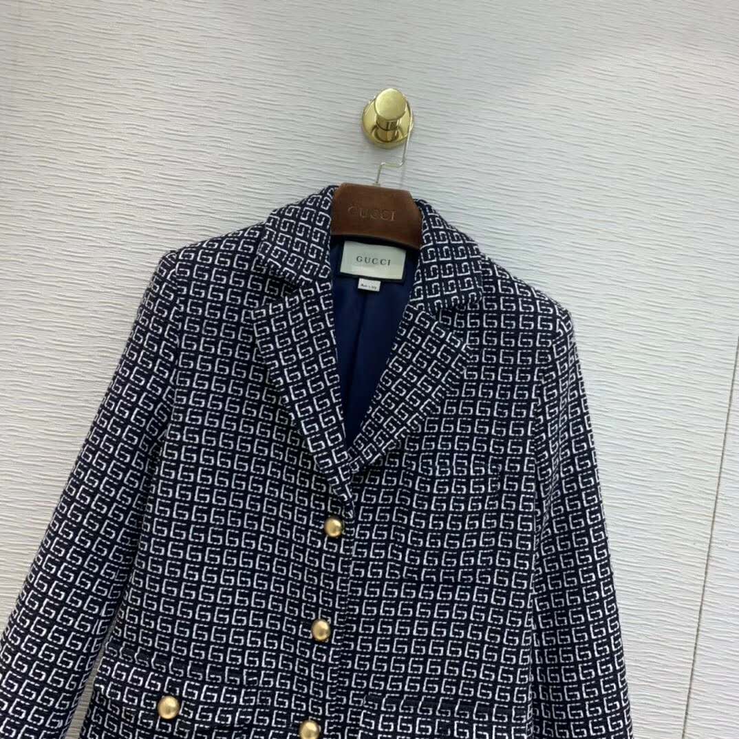 G*u*i women square g wool jacket in boxy fit-navy
