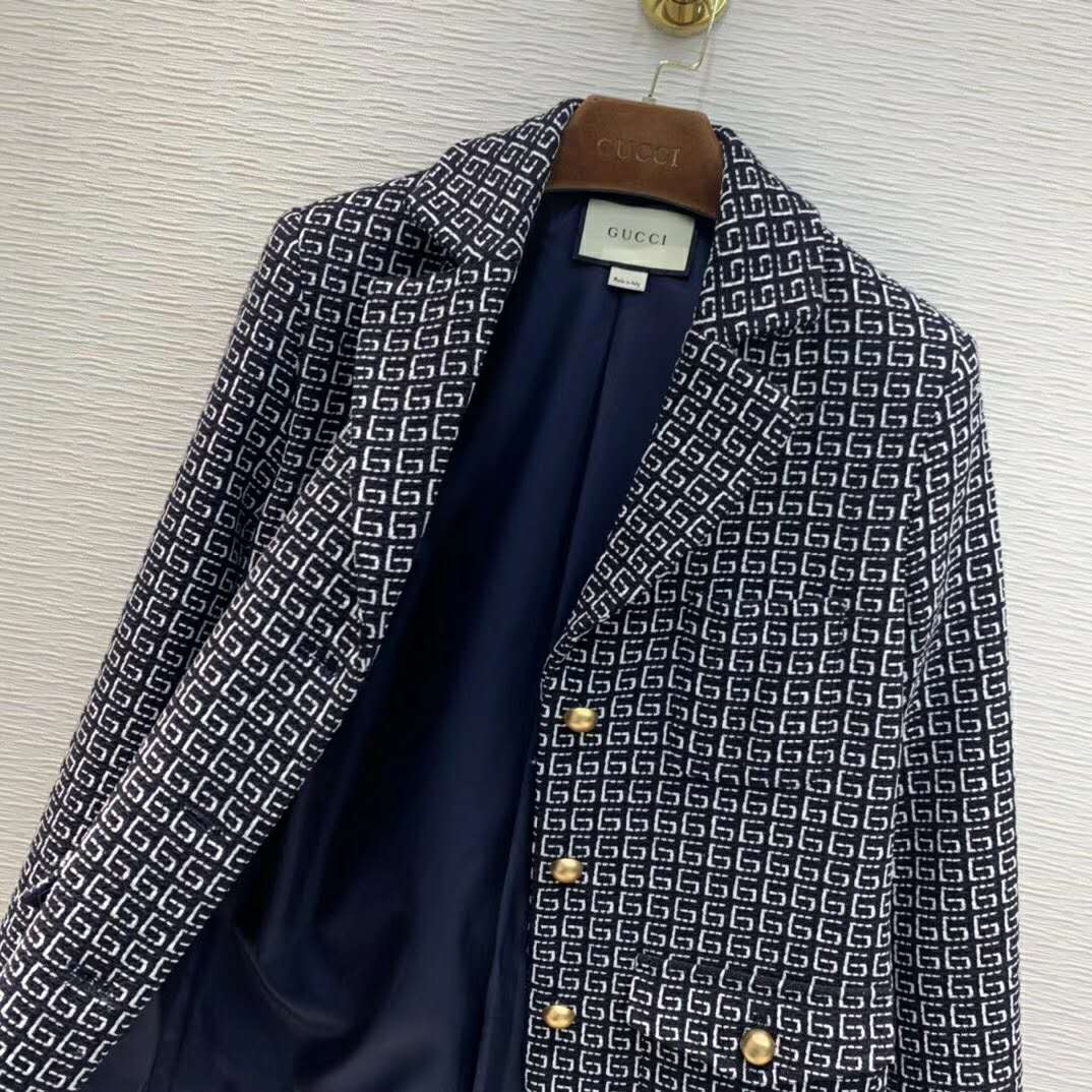 G*u*i women square g wool jacket in boxy fit-navy