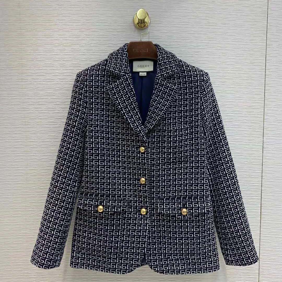 G*u*i women square g wool jacket in boxy fit-navy