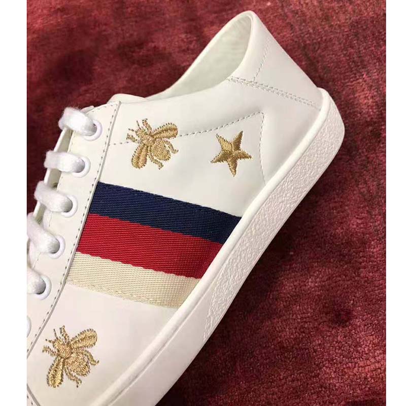 G*u*i women’s ace embroidered sneaker in white leather with bees and stars