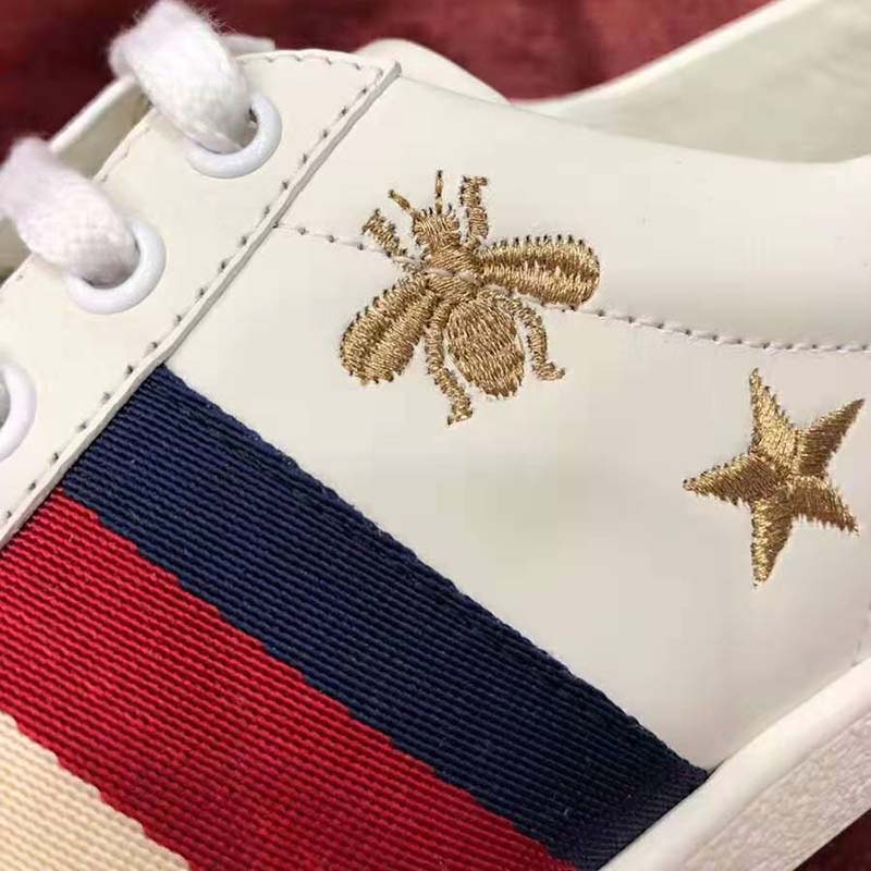 G*u*i women’s ace embroidered sneaker in white leather with bees and stars