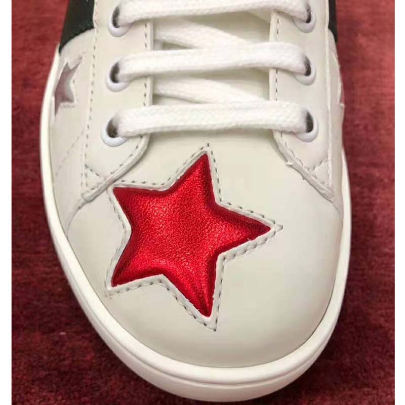 G*u*i women’s ace embroidered sneaker in white leather with inlaid multicolor stars