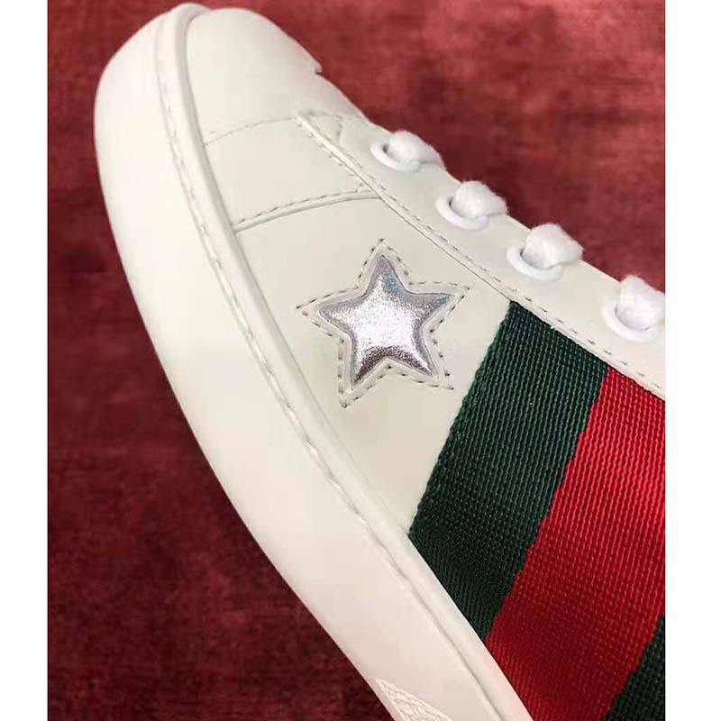 G*u*i women’s ace embroidered sneaker in white leather with inlaid multicolor stars